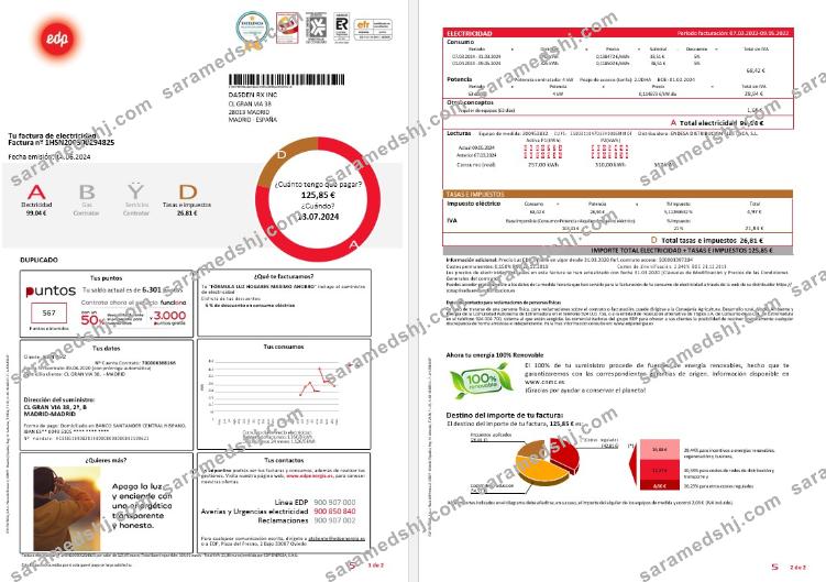 SPAIN EDP business utility bill template, version 2